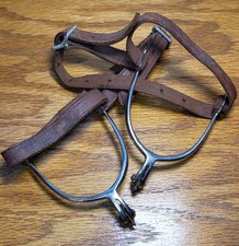 1920 S - 1940's Children's Riding Spurs 12 Point Looped In Strap,for Repair,part picture