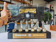 Pittsburgh Steelers Super Bowl Championship Trophy Ring Display Case Set picture