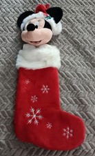 Minnie Mouse Disney Vtg 3D Plush Christmas Stocking Red Snowflake Decoration picture