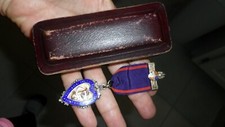 Antique 1937 STERLING SILVER Loyal Hope Lodge Enameled Medal w Orig Box England picture