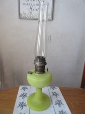 Vintage Aladdin Moonstone Vertique Yellow Uranium Oil Lamp w/Chimney picture