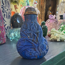 Vintage Chinese Carved Lapis Lazuli Snuff Bottle – Floral Relief picture