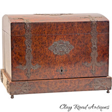 Antique burled elm exotic liquor cabinet box tantalus victorian 19th gilt tray picture