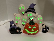 VTG-STUDIO 5 DOLOMITE CERAMIC 3 BLINKING LIGHTED GENIE/PUMPKIN DECORw/EXTRA CORD picture
