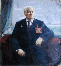 Ukrainian Soviet USSR Oil Painting realism portrait military Victory Parade 1945 picture