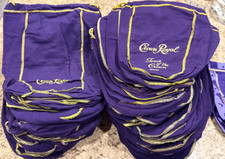 💜HUGE LOT Crown Royal Dark Purple Gold Drawstring Bag 8