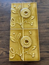 PAIR J.G. & J. F. LOW MAJOLICA ART POTTERY CERAMIC FLOWER TILES 1881 picture