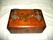 Victorian Oak Bronze Cigar Box Humidor Art Nouveau Face Hardware English 1870s picture