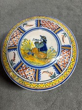 Vintage Henriot Quimper France Lidded Trinket Box-Hand Painted 1920s-1940s picture