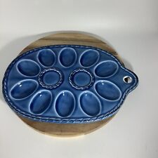 Vintage Blue Ceramic Deviled Egg Tray 10”x6.5” Japan Holds 10 Eggs picture