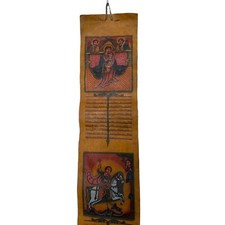 Authentic 19th-Century Ethiopian Orthodox Christian wall hanging Prayer Scroll picture