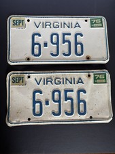 1975 Virginia License Plate Pair Matching Set Blue White SEPT 75 Vintage DMV Tag picture
