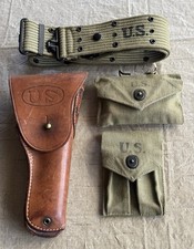 WW2 Original US Army .45 Holster, Web Belt, Mag Pouch, First Aid Pouch - MINT picture