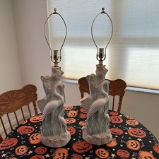Vintage Faux Bois Plaster Egret Heron Lamps Hollywood Regency Mid Century Pair picture