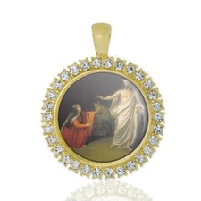 St Mary Magdalene W Jesus Christian Round Medal Gold Tone Pendant Rhinestones picture
