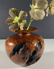 California Redwood Muir Burl Wood Art Bud Vase Glass Insert Vintage picture