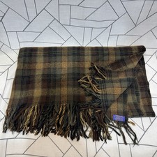 VTG 60s Pendleton Wool Blanket Throw Green Black Plaid Tartan Check Fringe READ picture