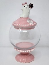 Cobwebs and Cauldrons Pink Ghost Halloween Glass & Ceramic Jar On Pedestal New picture