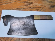 😜RARE ANTIQUE Vintage Horse Shaped Butcher  Meat Cleaver Butcher Knife picture