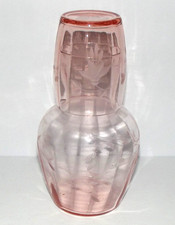 Vintage 1930's Pink Depression Floral Panel Etched Glass Tumble-Up Carafe picture