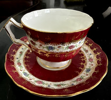 Vintage Aynsley England Bone China Tea Cup Saucer  Floral  Red & Gold  Gilded kt picture
