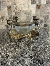 RARE VTG 1984 Silver Plated Swan Centerpiece W/Crystal Bowl & Flower Frog Lid picture