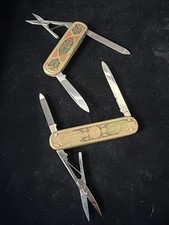Vintage Hoffritz German Brass And Enamel 2 Blade Pocket Knife With Scissors Lot picture