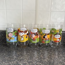 Vintage 1983 McDonald's Peanuts Camp Snoopy Collectors Glasses Complete Set of 5 picture