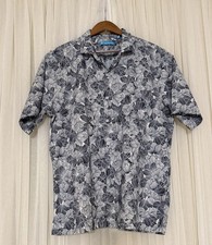 Men's XL Tori Richard Blue/White Floral 100% Cotton Made in Hawaii Aloha Shirt picture