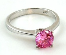 925 Sterling Silver Pink Cubic Zirconia Solitaire Ring Size 8 Dainty 3g picture