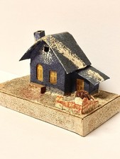 Vintage Putz Christmas Village Blue House Japan Coconut Mica Glitter Fence picture