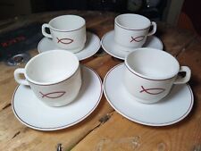 Mid-Century Arcopal France Gastronomie Christian Fish Logo Cups/Saucers Set of 4 picture