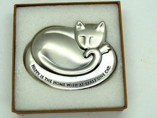 Cast Metal Sleeping Cat Paperweight Happy is the Home With At Least One Cat picture