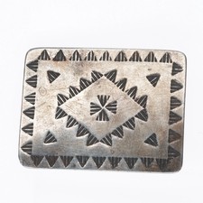 c1940's Vintage Navajo deep stamped sterling silver belt buckle picture