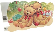 VTG TEDDY BEAR DUO DIE CUT CHRISTMAS UNDER TREE WITH GIFTS DOUBLE SIDED EUREKA picture