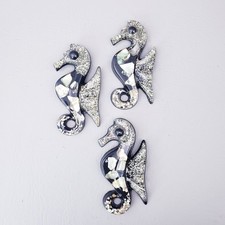 Set of 3 Vintage Lucite Acrylic Seahorse Abalone Shell Wall Decor Seashore Beach picture
