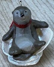 Hallmark Keepsake Miniature Ornament Seaside Otter Christmas Holiday Vtg 1990 picture