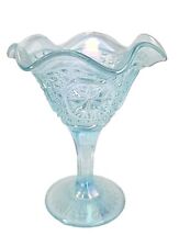 Vintage Imperial Glass Ice Blue Iridescent Starburst Pedestal Compote picture
