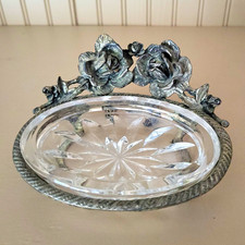Vintage Mid Century Stylebuilt Rose Floral Footed Soap Dish, Hollywood Regency picture