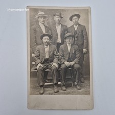 Antique RPPC Five Men in Hats Smoking Studio Group Photo AZO c1910s Postcard picture
