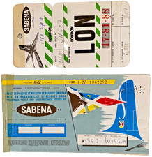 1959 SABENA Passenger Ticket Booklet & London Baggage Tag Belgium picture