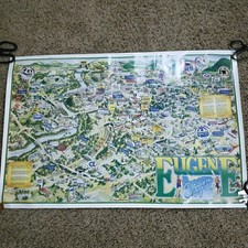 Eugene Oregon 1990 City Map Poster Cartoon 31” x 20