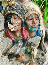 Native American Indian Dual Bust Sitting Bull Squanto Antique Western Decor picture