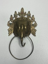 Vtg Brass Elephant Towel Holder Door Knocker Wall Decor Turquoise Coral Tibetan? picture