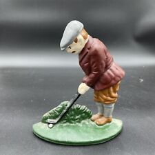 Vintage Cast Iron Doorstop Golfer And Bush Or Green 8” By 6.5” picture