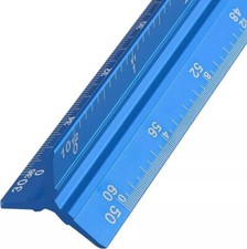Engineer Scale Ruler 12 Inch Aluminum Laser-Etched Triangular Drafting Tool Blue picture