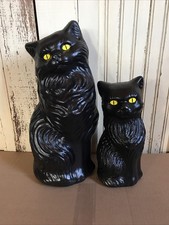Halloween Black Cats Decoration Bank Scary Yellow Eyes PAIR Plastic picture
