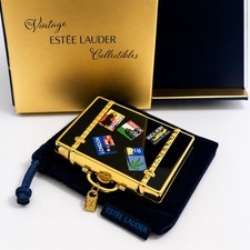 Estee Lauder 1994 Around the World Suitcase Solid Perfume Compact Gold MIB Mint picture