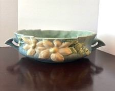 VINTAGE ROSEVILLE USA POTTERY CLEMATIS CONSOLE BOWL BLUE MCM 461-14