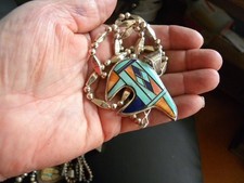 Navajo Glenn Irene Sandoval Sterling Inlay Bear Beads Necklace Native 22-1/2